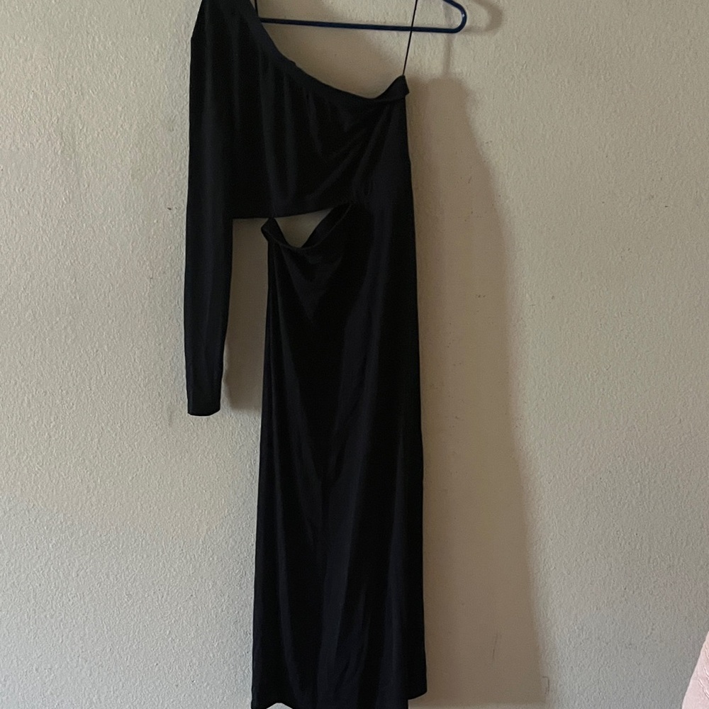 All Saints Black One-Shoulder Long Sleeve Dress